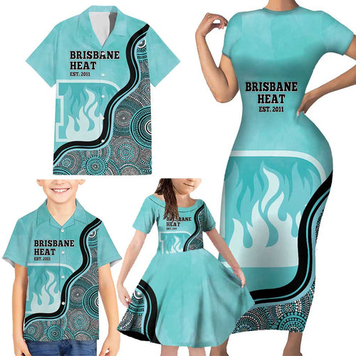 Custom Brisbane Heat Family Matching Short Sleeve Bodycon Dress and Hawaiian Shirt Indigenous Art - Grunge Style