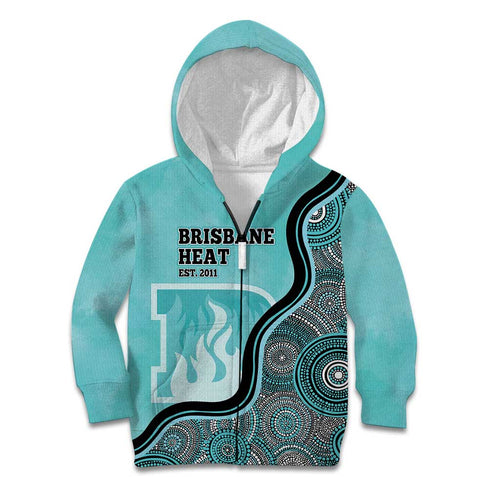 Custom Brisbane Heat Kid Hoodie Indigenous Art - Grunge Style
