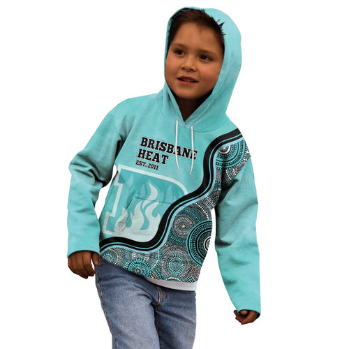 Custom Brisbane Heat Kid Hoodie Indigenous Art - Grunge Style