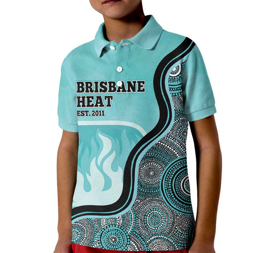 Custom Brisbane Heat Kid Polo Shirt Indigenous Art - Grunge Style