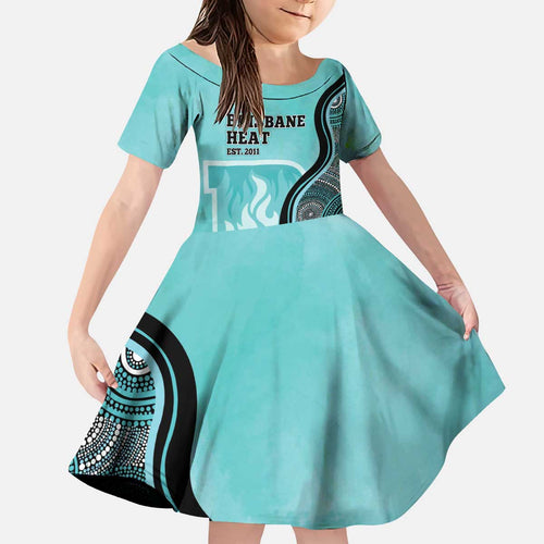 Custom Brisbane Heat Kid Short Sleeve Dress Indigenous Art - Grunge Style