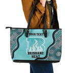 Custom Brisbane Heat Leather Tote Bag Indigenous Art - Grunge Style