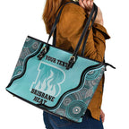 Custom Brisbane Heat Leather Tote Bag Indigenous Art - Grunge Style
