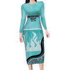 Custom Brisbane Heat Long Sleeve Bodycon Dress Indigenous Art - Grunge Style