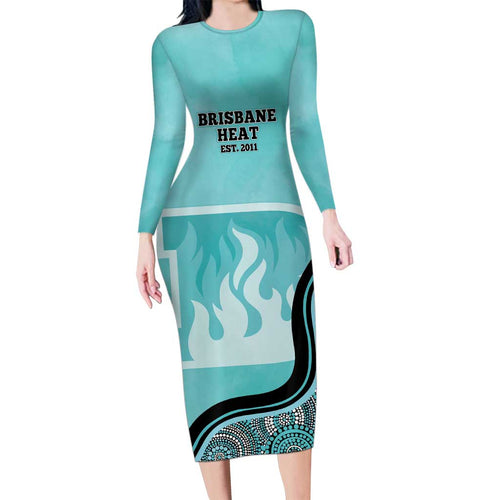 Custom Brisbane Heat Long Sleeve Bodycon Dress Indigenous Art - Grunge Style