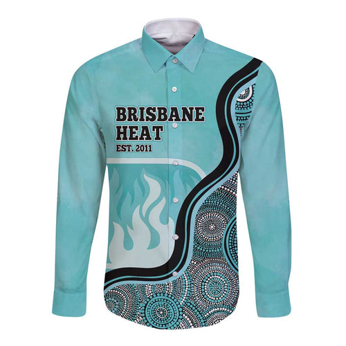 Custom Brisbane Heat Long Sleeve Button Shirt Indigenous Art - Grunge Style