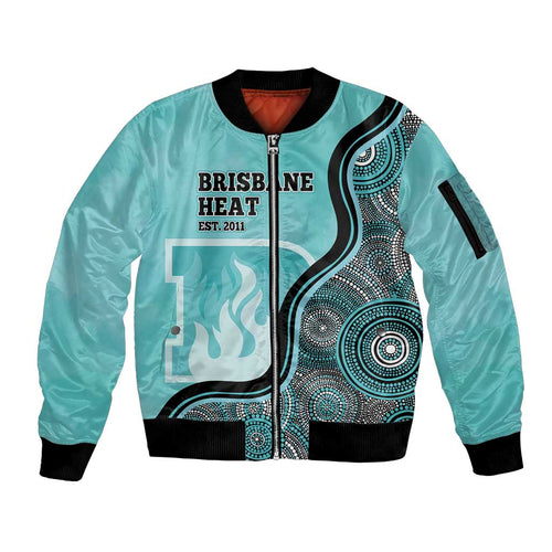 Custom Brisbane Heat Sleeve Zip Bomber Jacket Indigenous Art - Grunge Style