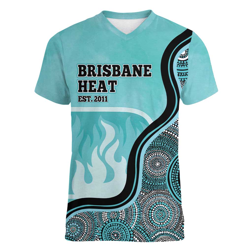 Custom Brisbane Heat Women V-Neck T-Shirt Indigenous Art - Grunge Style