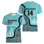 Custom Brisbane Heat Women V-Neck T-Shirt Indigenous Art - Grunge Style
