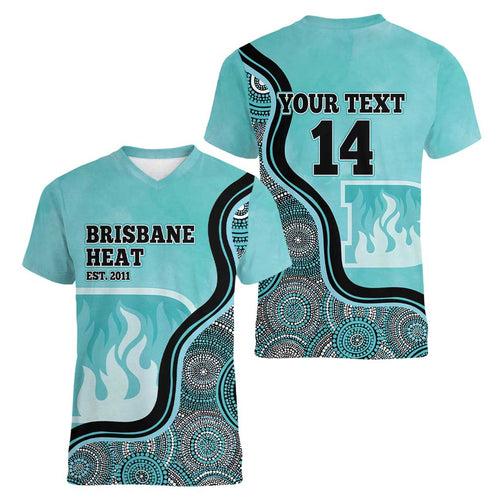 Custom Brisbane Heat Women V-Neck T-Shirt Indigenous Art - Grunge Style