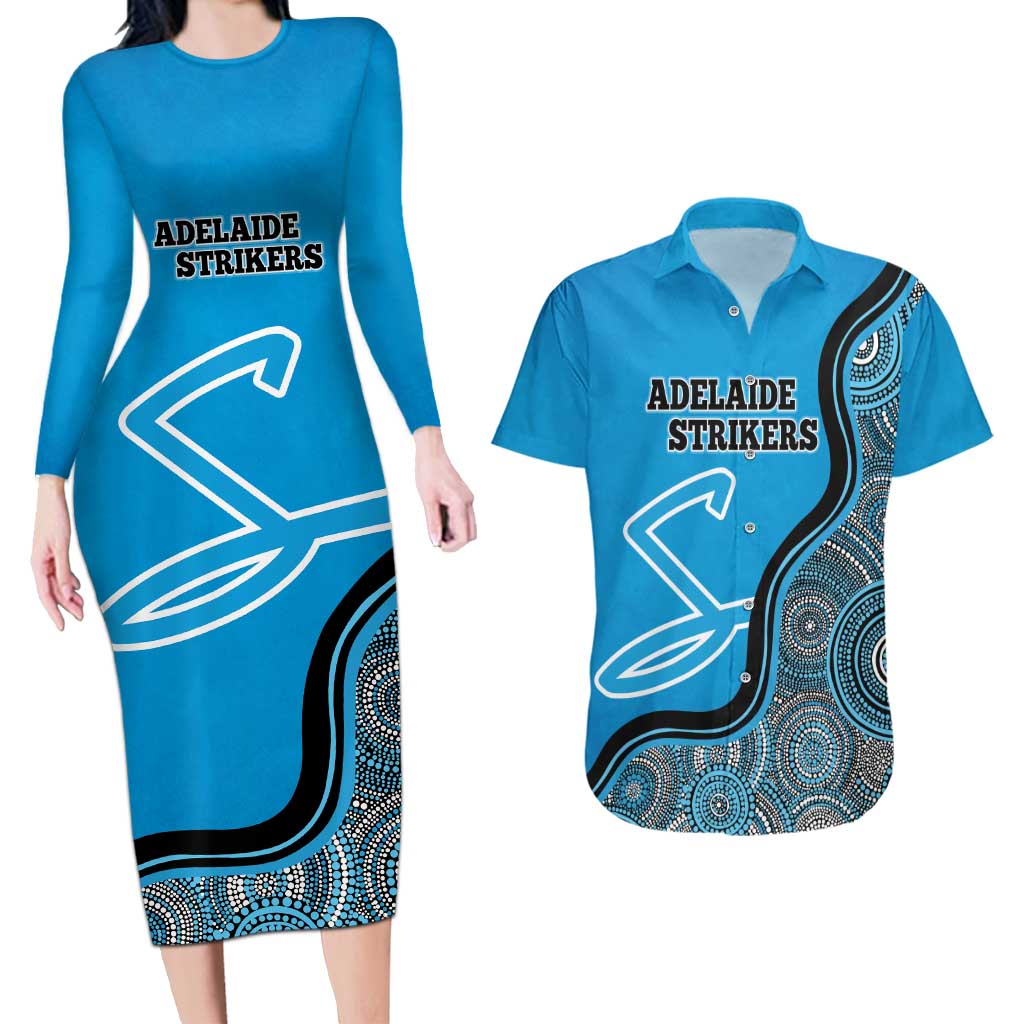 Custom Adelaide Strikers Couples Matching Long Sleeve Bodycon Dress and Hawaiian Shirt Indigenous Art - Grunge Style