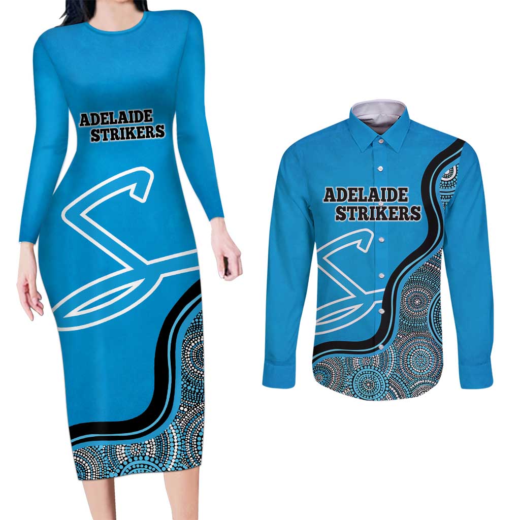 Custom Adelaide Strikers Couples Matching Long Sleeve Bodycon Dress and Long Sleeve Button Shirt Indigenous Art - Grunge Style