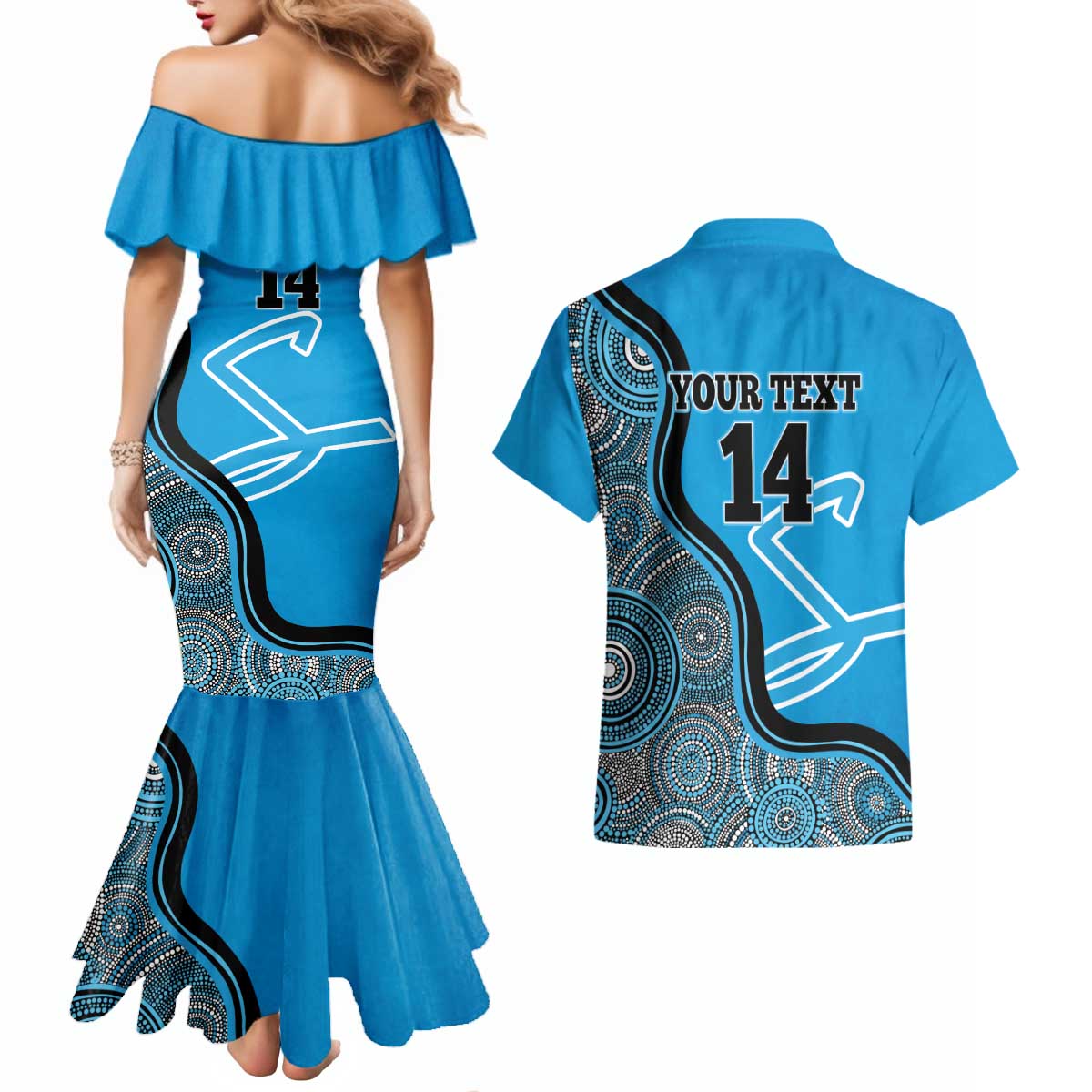 Custom Adelaide Strikers Couples Matching Mermaid Dress and Hawaiian Shirt Indigenous Art - Grunge Style
