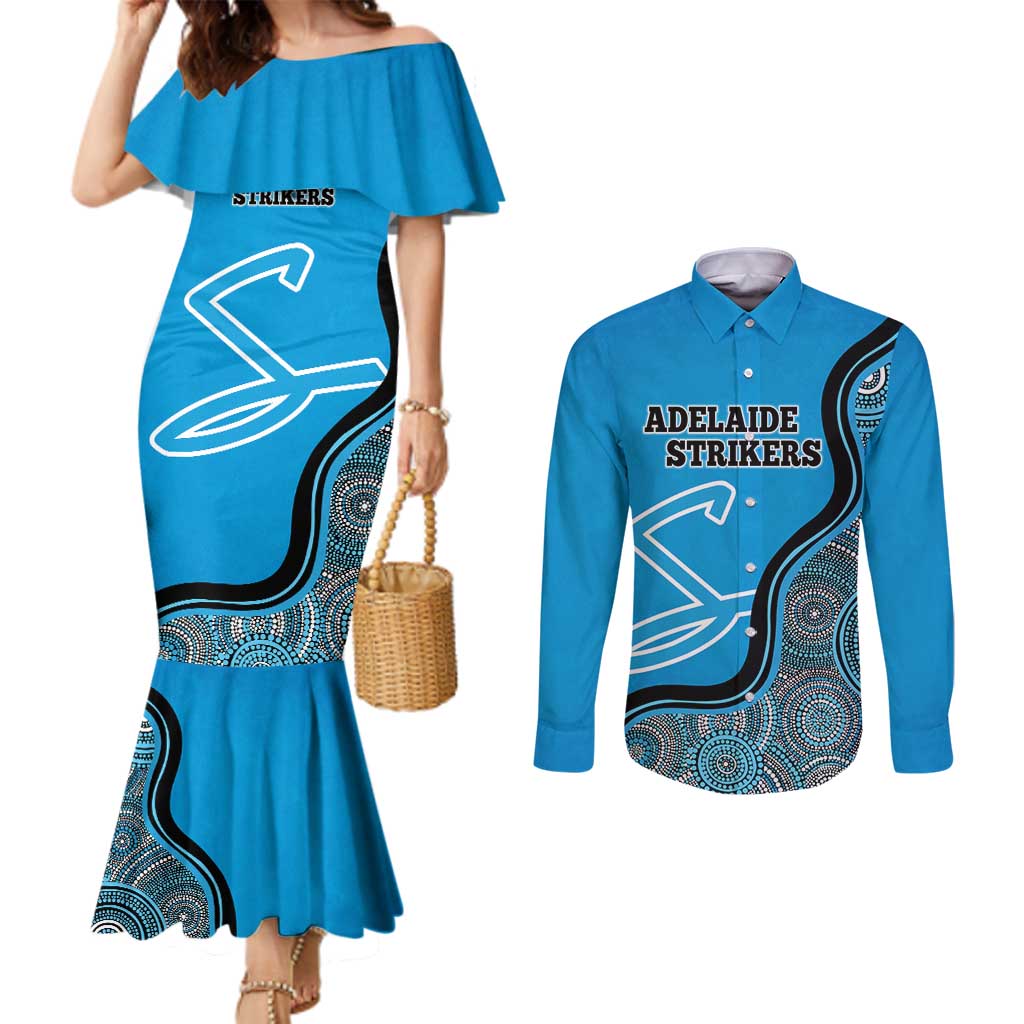 Custom Adelaide Strikers Couples Matching Mermaid Dress and Long Sleeve Button Shirt Indigenous Art - Grunge Style