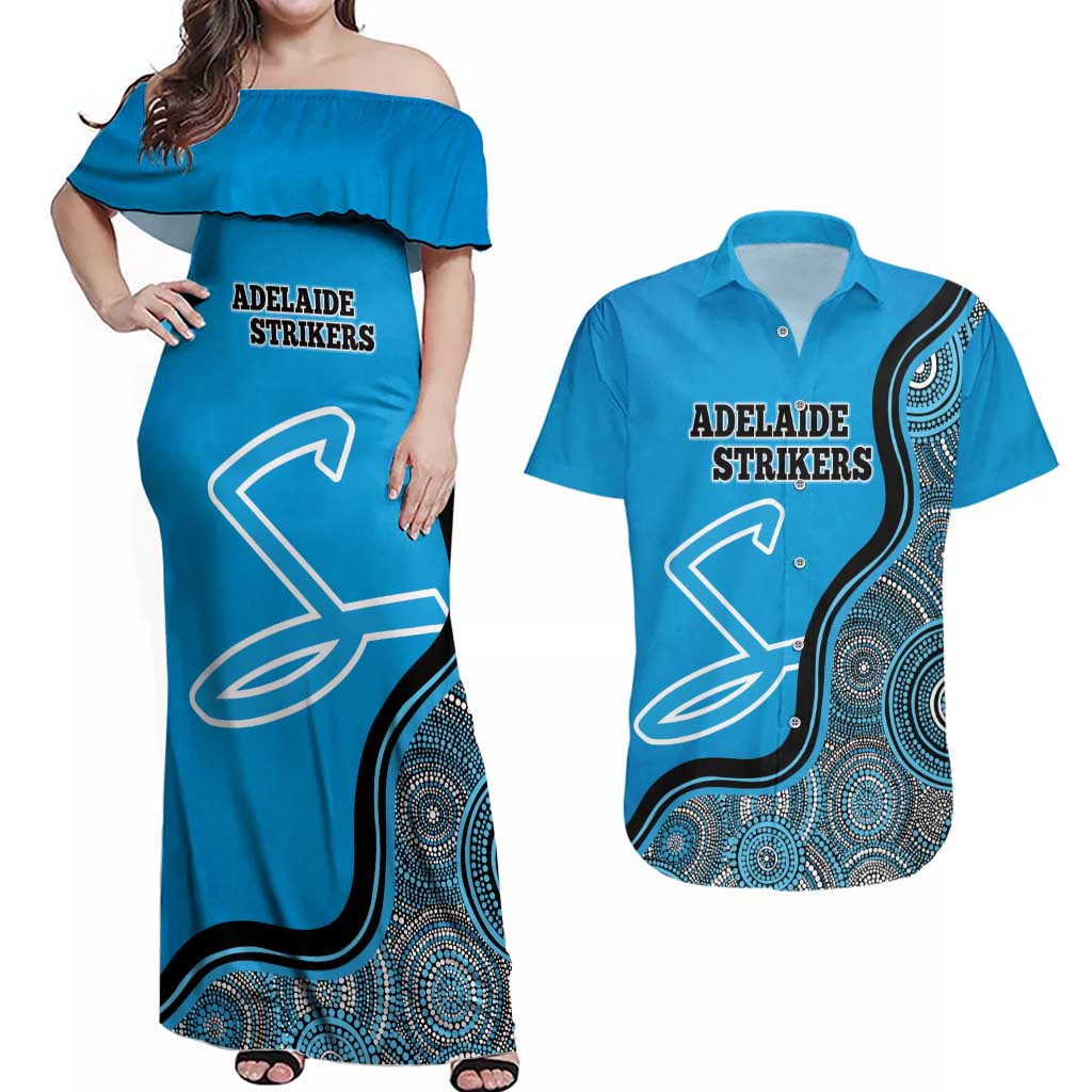 Custom Adelaide Strikers Couples Matching Off Shoulder Maxi Dress and Hawaiian Shirt Indigenous Art - Grunge Style