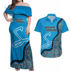 Custom Adelaide Strikers Couples Matching Off Shoulder Maxi Dress and Hawaiian Shirt Indigenous Art - Grunge Style