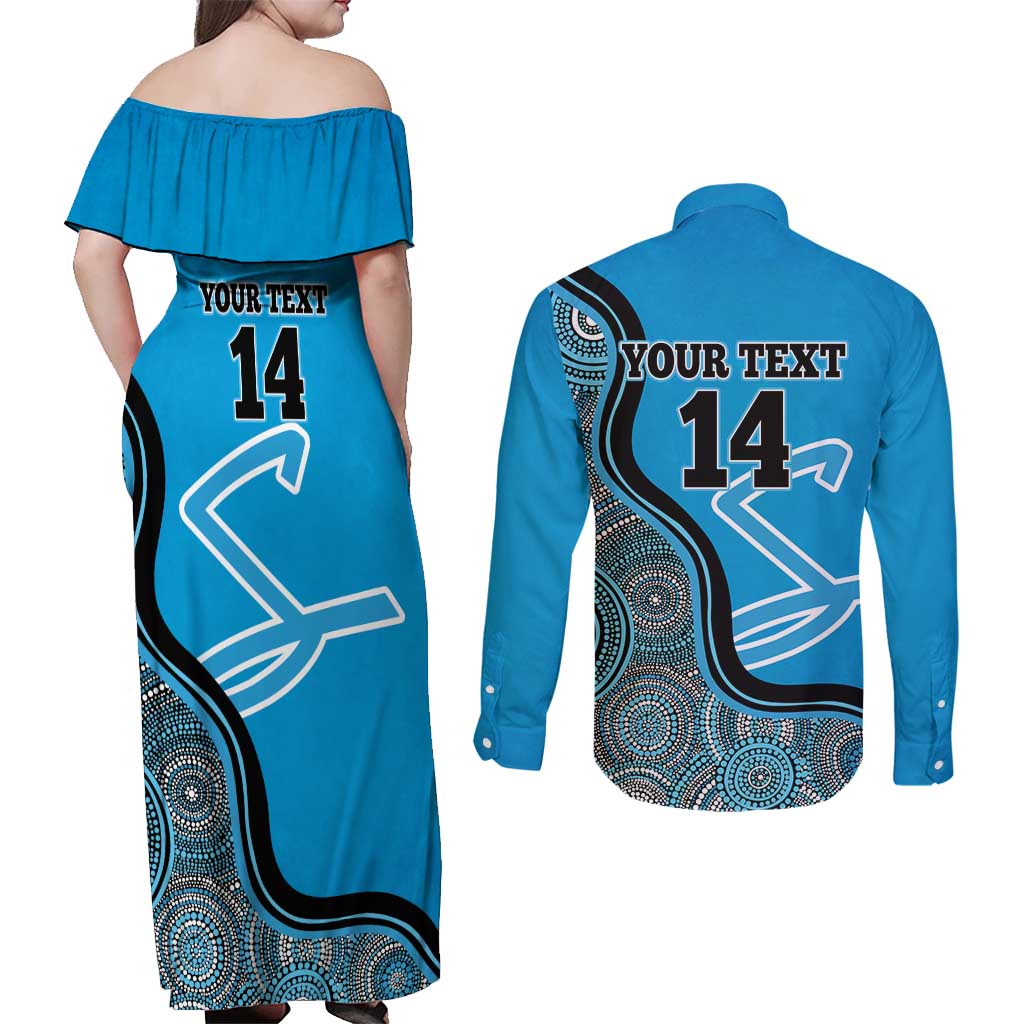Custom Adelaide Strikers Couples Matching Off Shoulder Maxi Dress and Long Sleeve Button Shirt Indigenous Art - Grunge Style