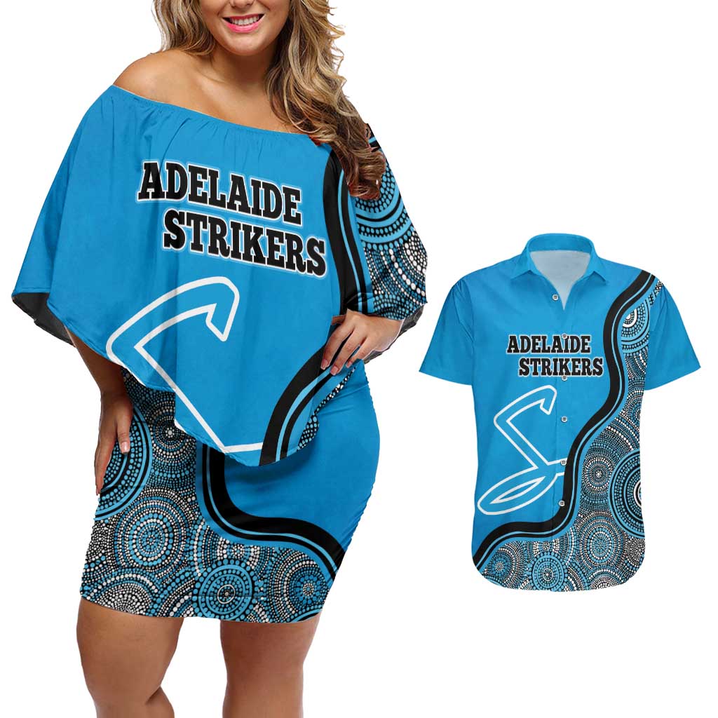 Custom Adelaide Strikers Couples Matching Off Shoulder Short Dress and Hawaiian Shirt Indigenous Art - Grunge Style