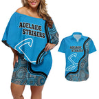 Custom Adelaide Strikers Couples Matching Off Shoulder Short Dress and Hawaiian Shirt Indigenous Art - Grunge Style