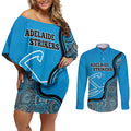 Custom Adelaide Strikers Couples Matching Off Shoulder Short Dress and Long Sleeve Button Shirt Indigenous Art - Grunge Style