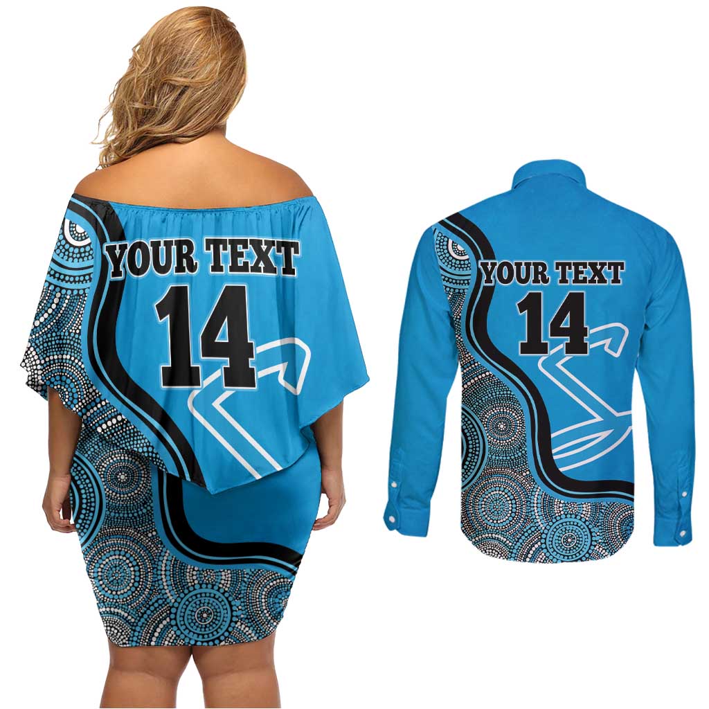 Custom Adelaide Strikers Couples Matching Off Shoulder Short Dress and Long Sleeve Button Shirt Indigenous Art - Grunge Style