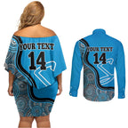 Custom Adelaide Strikers Couples Matching Off Shoulder Short Dress and Long Sleeve Button Shirt Indigenous Art - Grunge Style