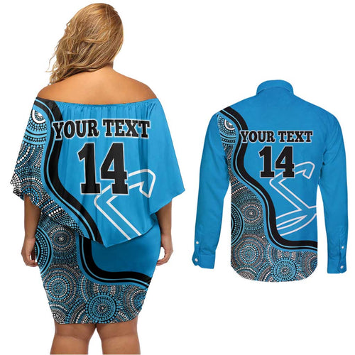 Custom Adelaide Strikers Couples Matching Off Shoulder Short Dress and Long Sleeve Button Shirt Indigenous Art - Grunge Style