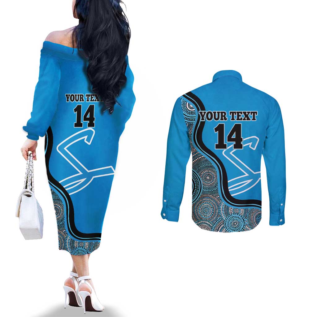 Custom Adelaide Strikers Couples Matching Off The Shoulder Long Sleeve Dress and Long Sleeve Button Shirt Indigenous Art - Grunge Style