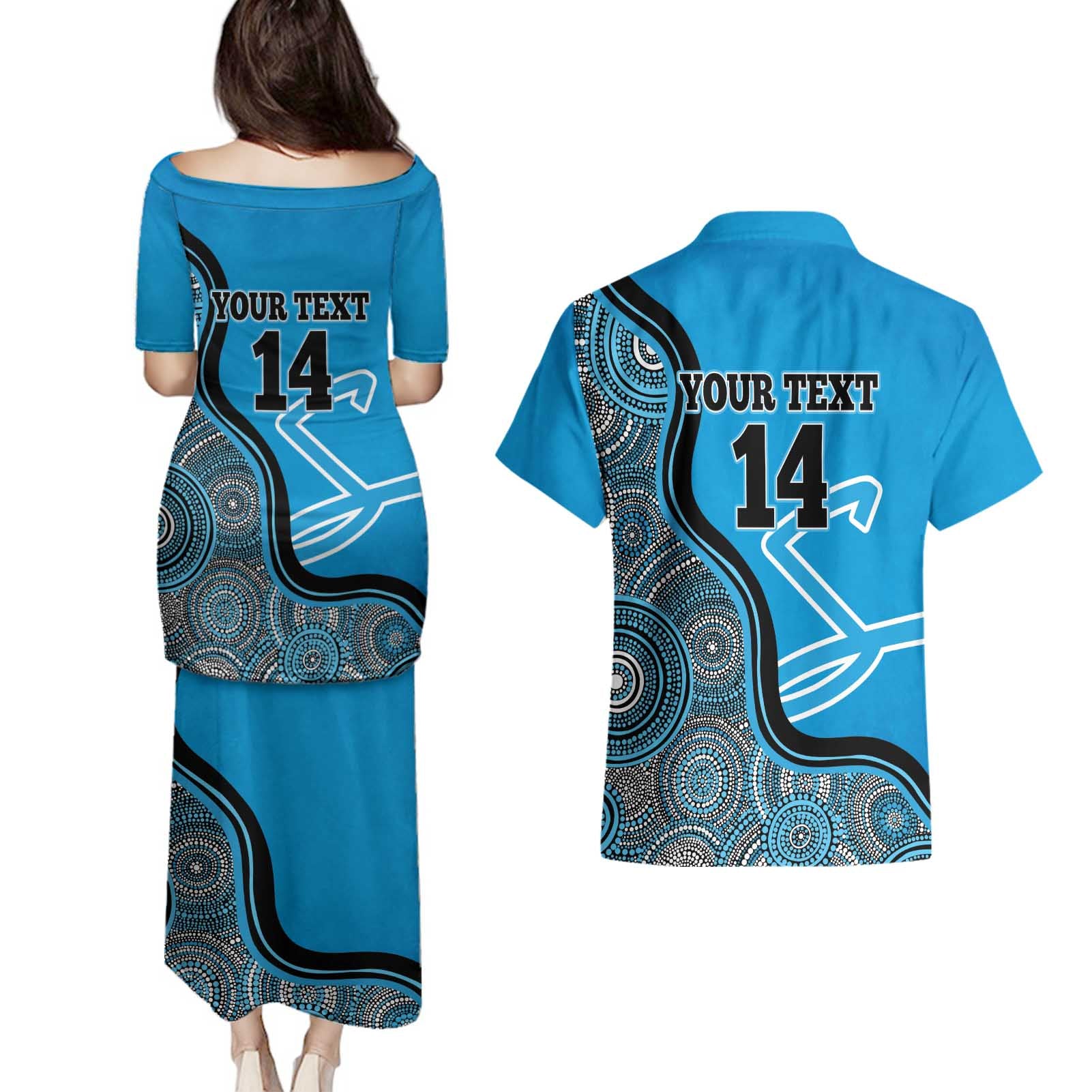 Custom Adelaide Strikers Couples Matching Puletasi and Hawaiian Shirt Indigenous Art - Grunge Style