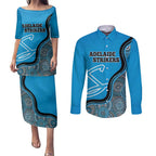 Custom Adelaide Strikers Couples Matching Puletasi and Long Sleeve Button Shirt Indigenous Art - Grunge Style