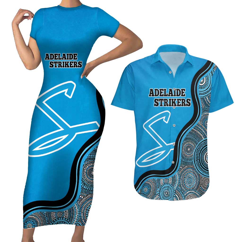 Custom Adelaide Strikers Couples Matching Short Sleeve Bodycon Dress and Hawaiian Shirt Indigenous Art - Grunge Style
