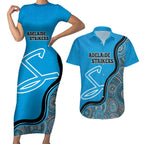 Custom Adelaide Strikers Couples Matching Short Sleeve Bodycon Dress and Hawaiian Shirt Indigenous Art - Grunge Style