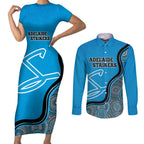 Custom Adelaide Strikers Couples Matching Short Sleeve Bodycon Dress and Long Sleeve Button Shirt Indigenous Art - Grunge Style