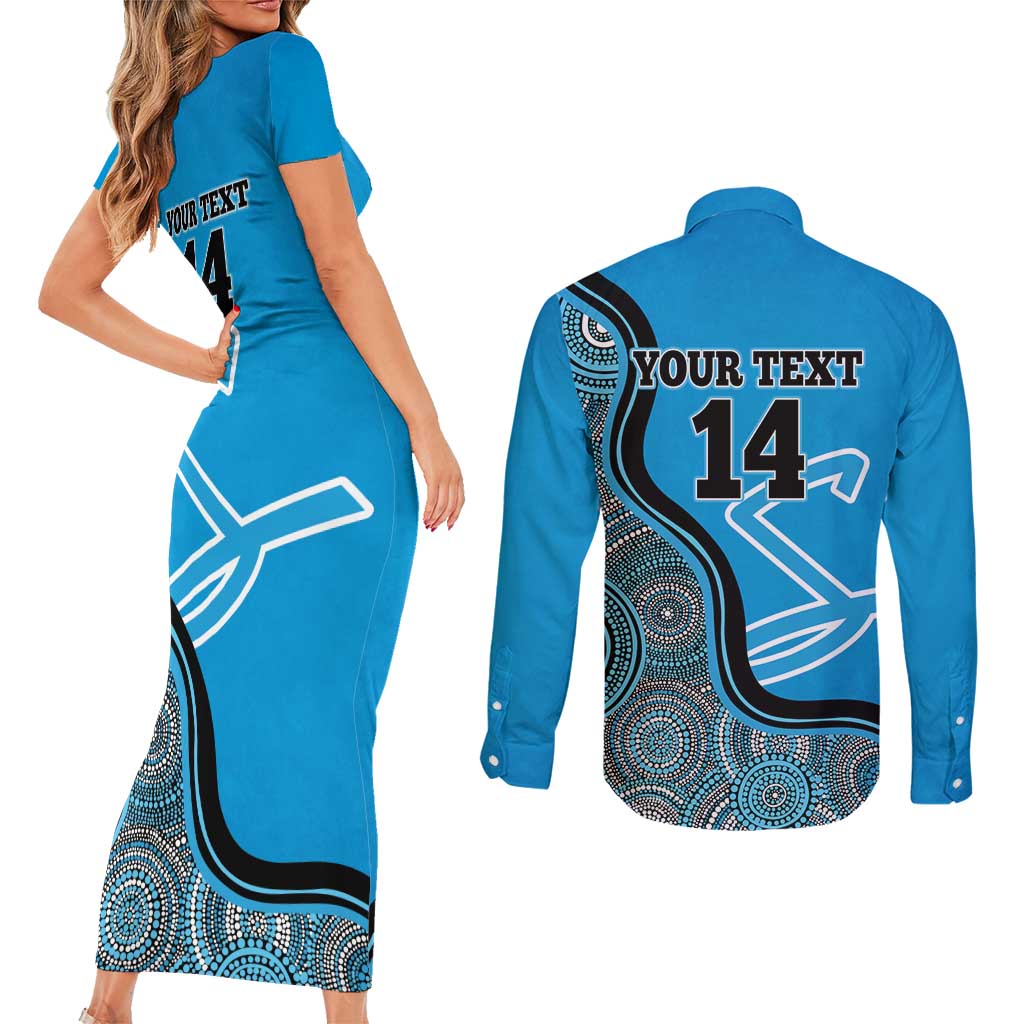 Custom Adelaide Strikers Couples Matching Short Sleeve Bodycon Dress and Long Sleeve Button Shirt Indigenous Art - Grunge Style