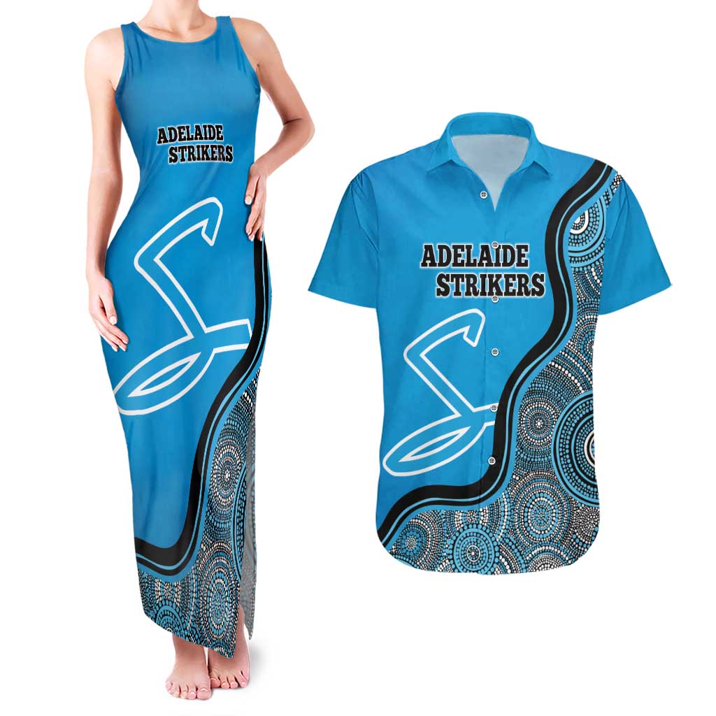 Custom Adelaide Strikers Couples Matching Tank Maxi Dress and Hawaiian Shirt Indigenous Art - Grunge Style