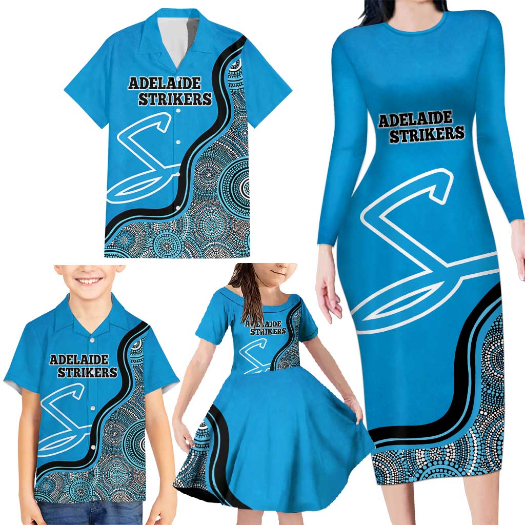 Custom Adelaide Strikers Family Matching Long Sleeve Bodycon Dress and Hawaiian Shirt Indigenous Art - Grunge Style