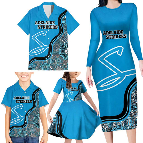 Custom Adelaide Strikers Family Matching Long Sleeve Bodycon Dress and Hawaiian Shirt Indigenous Art - Grunge Style