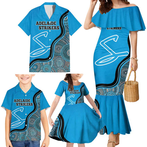 Custom Adelaide Strikers Family Matching Mermaid Dress and Hawaiian Shirt Indigenous Art - Grunge Style
