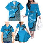 Custom Adelaide Strikers Family Matching Off The Shoulder Long Sleeve Dress and Hawaiian Shirt Indigenous Art - Grunge Style