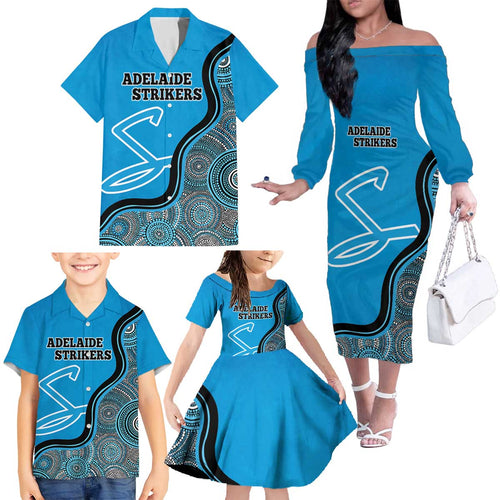 Custom Adelaide Strikers Family Matching Off The Shoulder Long Sleeve Dress and Hawaiian Shirt Indigenous Art - Grunge Style