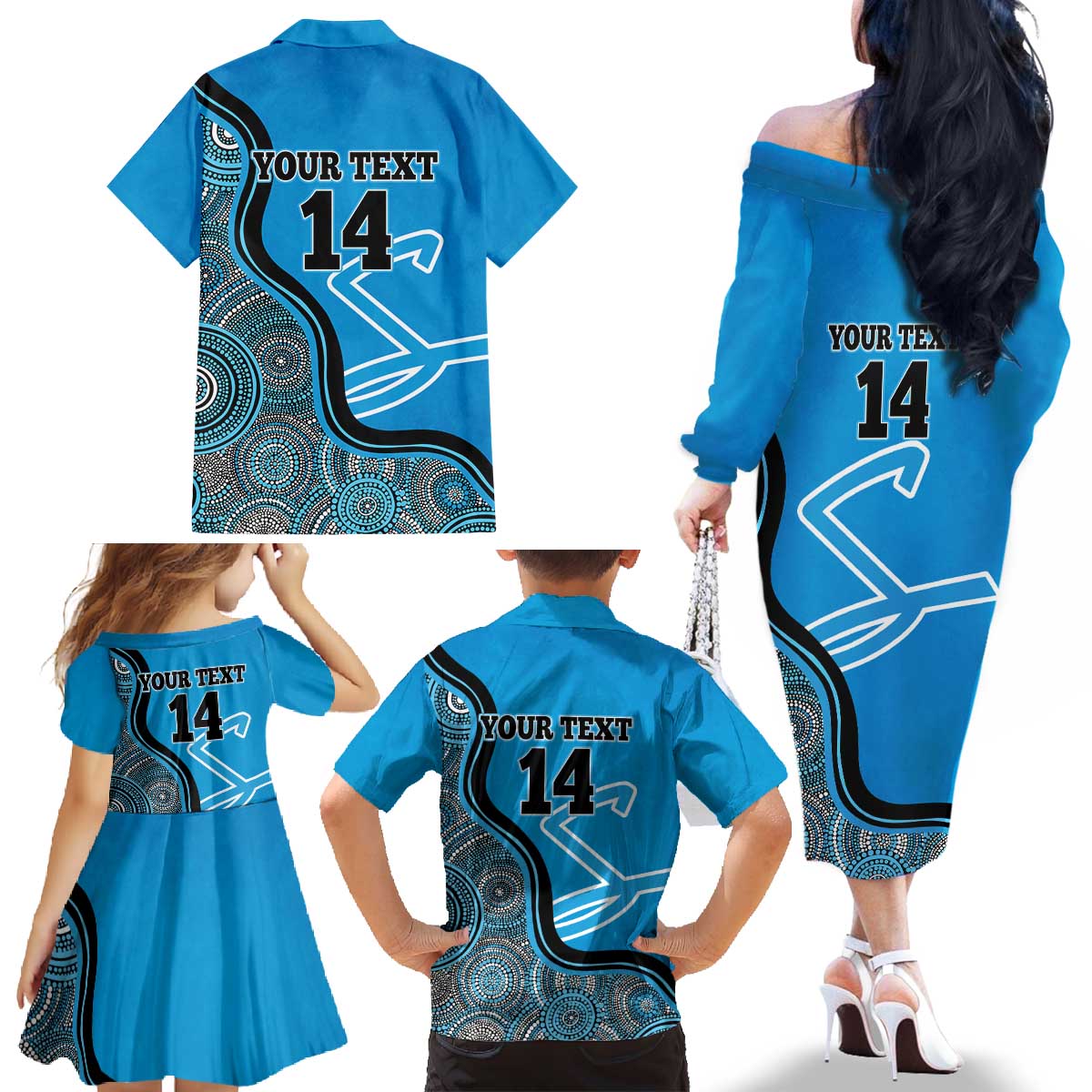 Custom Adelaide Strikers Family Matching Off The Shoulder Long Sleeve Dress and Hawaiian Shirt Indigenous Art - Grunge Style