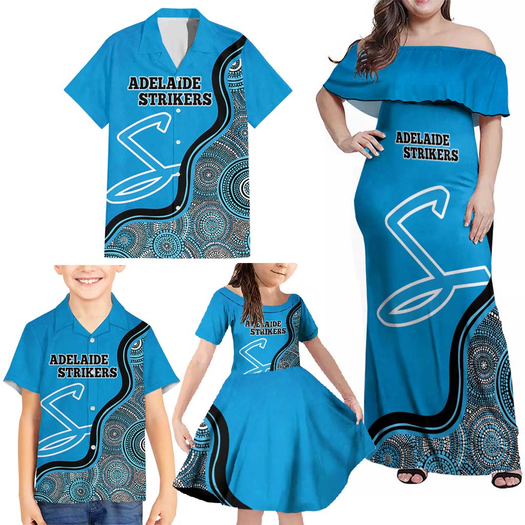Custom Adelaide Strikers Family Matching Off Shoulder Maxi Dress and Hawaiian Shirt Indigenous Art - Grunge Style