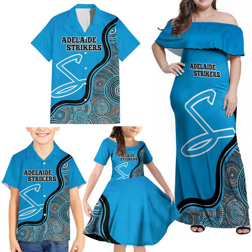 Custom Adelaide Strikers Family Matching Off Shoulder Maxi Dress and Hawaiian Shirt Indigenous Art - Grunge Style