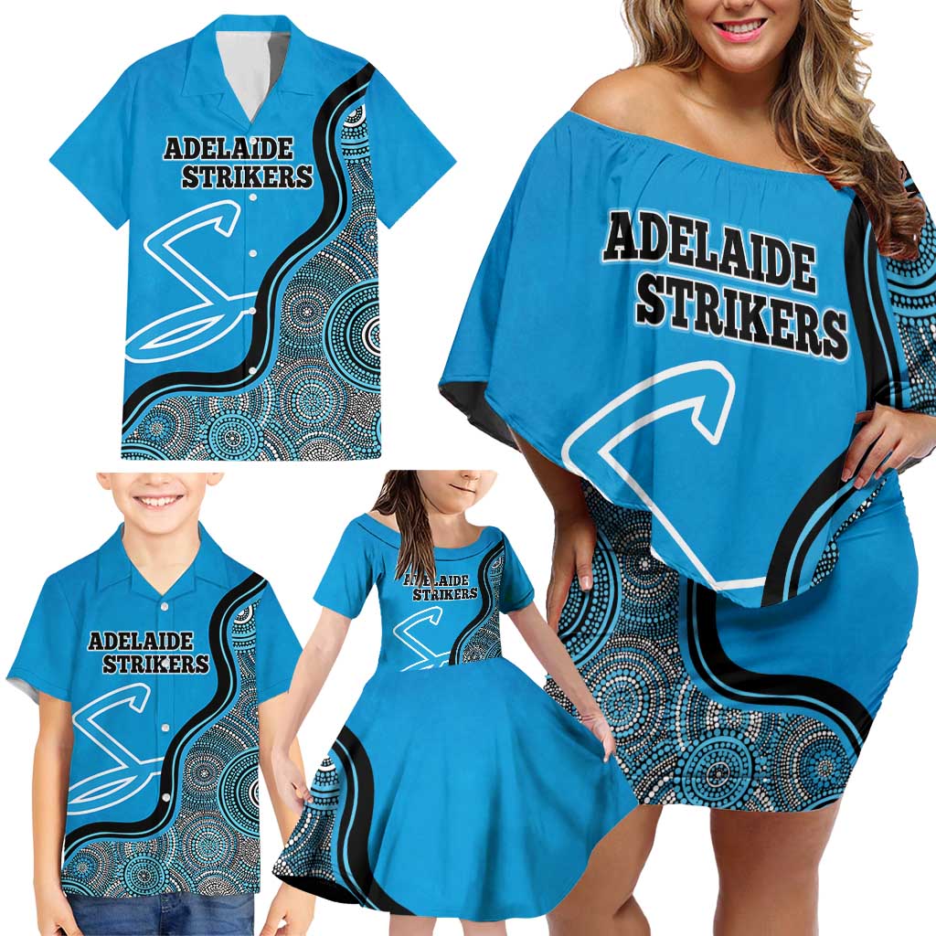 Custom Adelaide Strikers Family Matching Off Shoulder Short Dress and Hawaiian Shirt Indigenous Art - Grunge Style