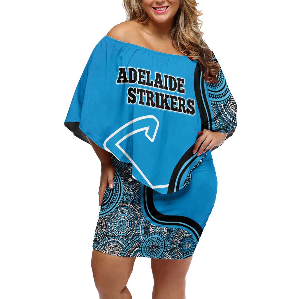 Custom Adelaide Strikers Family Matching Off Shoulder Short Dress and Hawaiian Shirt Indigenous Art - Grunge Style