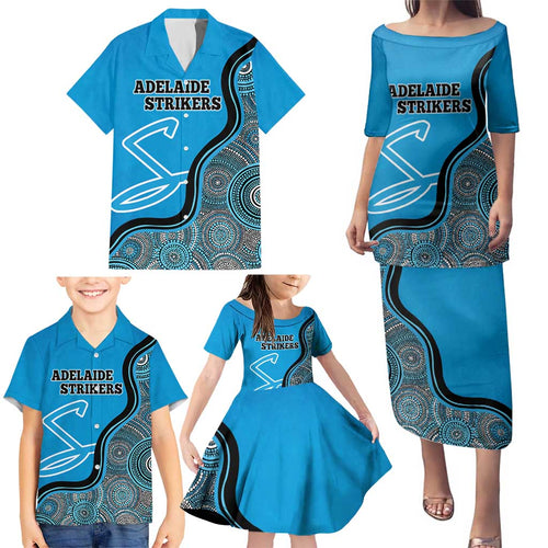 Custom Adelaide Strikers Family Matching Puletasi and Hawaiian Shirt Indigenous Art - Grunge Style
