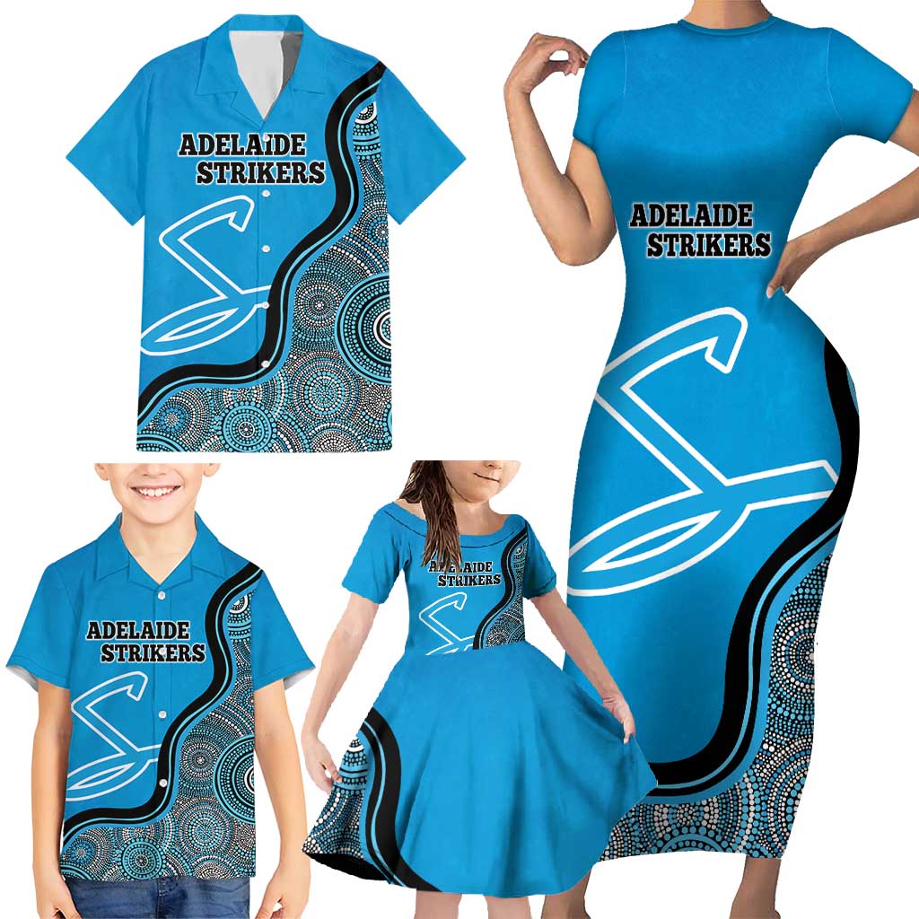 Custom Adelaide Strikers Family Matching Short Sleeve Bodycon Dress and Hawaiian Shirt Indigenous Art - Grunge Style