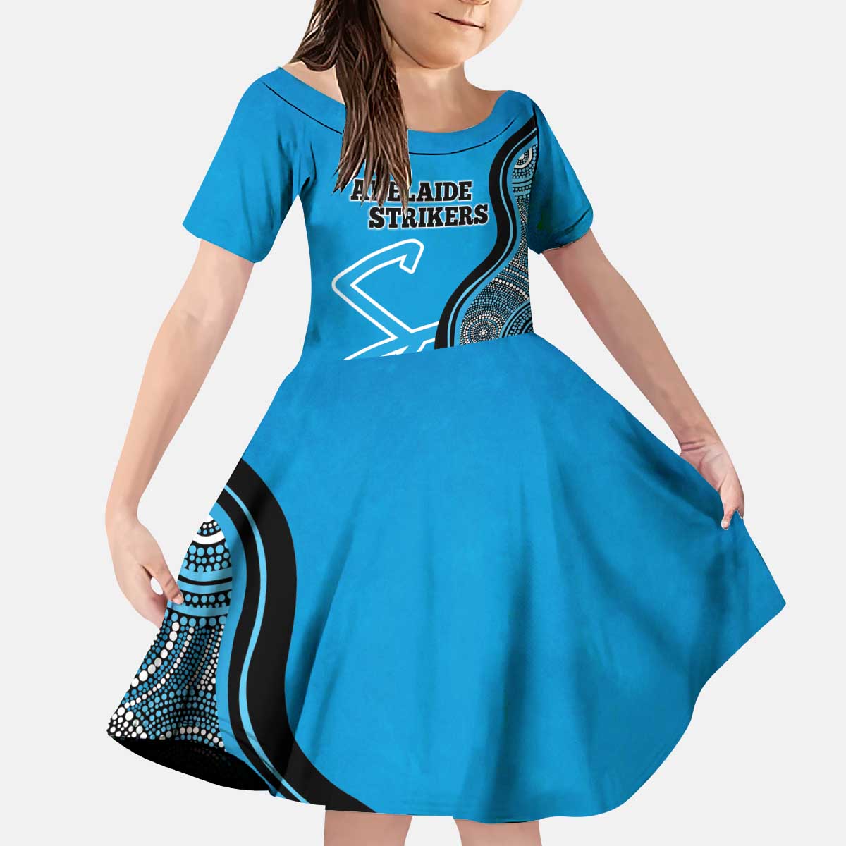 Custom Adelaide Strikers Kid Short Sleeve Dress Indigenous Art - Grunge Style