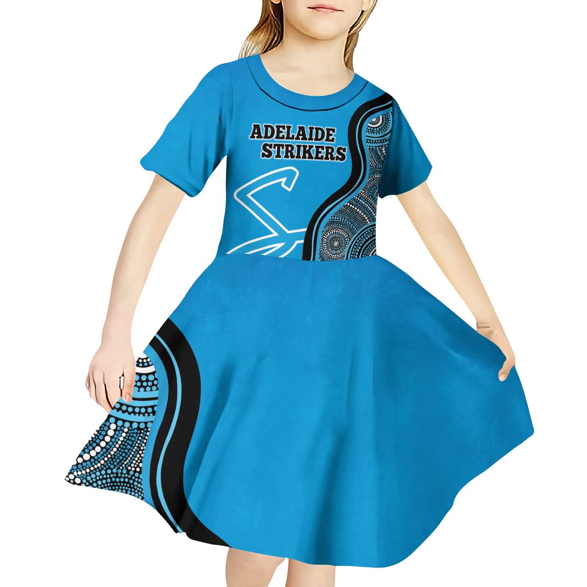 Custom Adelaide Strikers Kid Short Sleeve Dress Indigenous Art - Grunge Style
