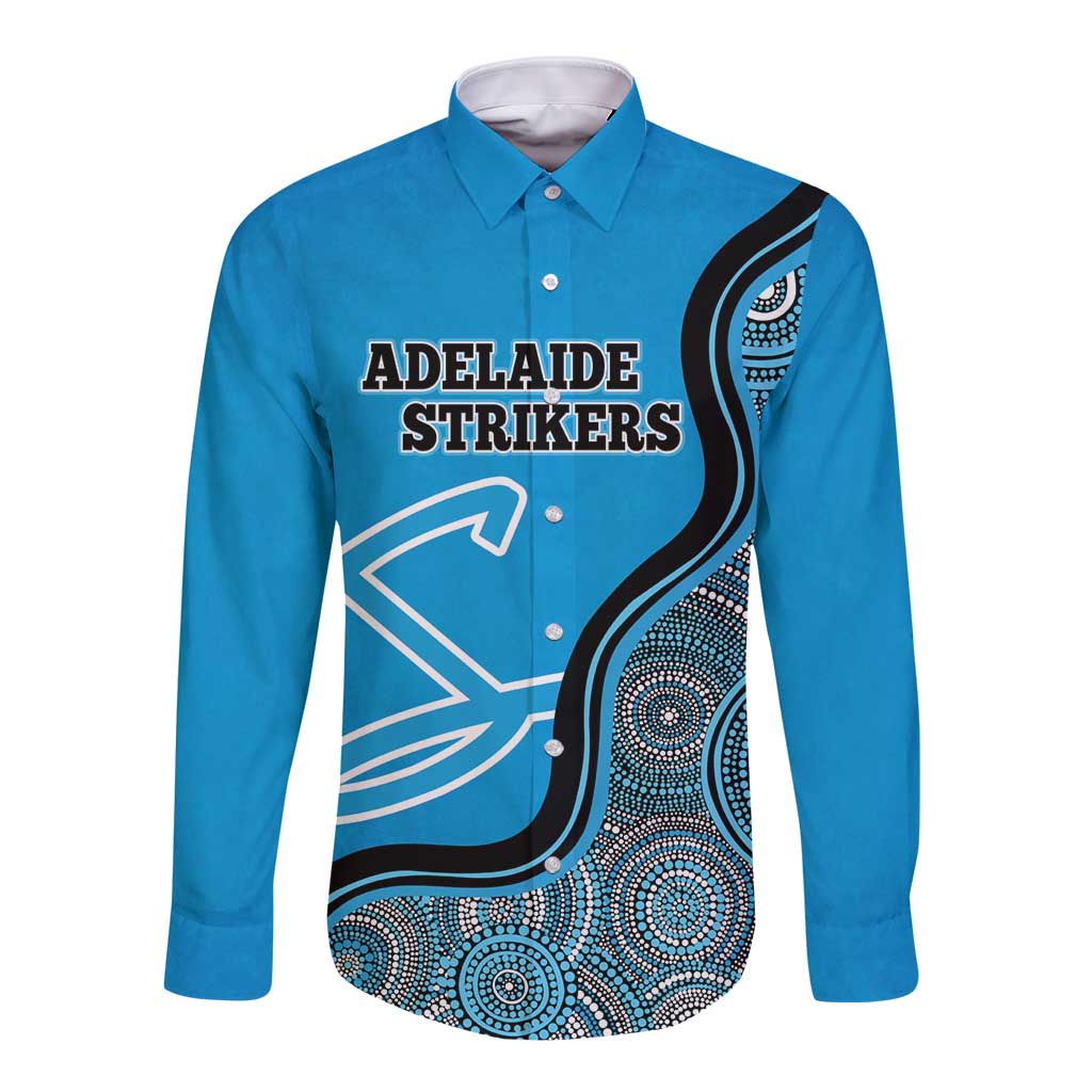Custom Adelaide Strikers Long Sleeve Button Shirt Indigenous Art - Grunge Style